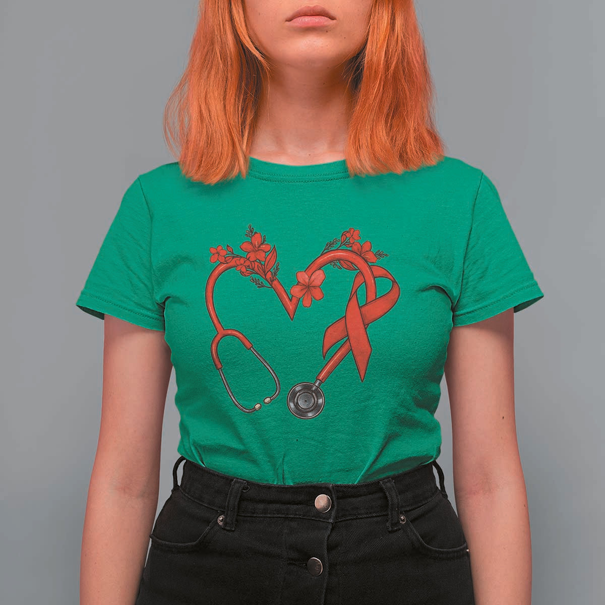 Healthcare Hero HIV Awareness T Shirt For Women Red Ribbon Support Gift - Wonder Print Shop