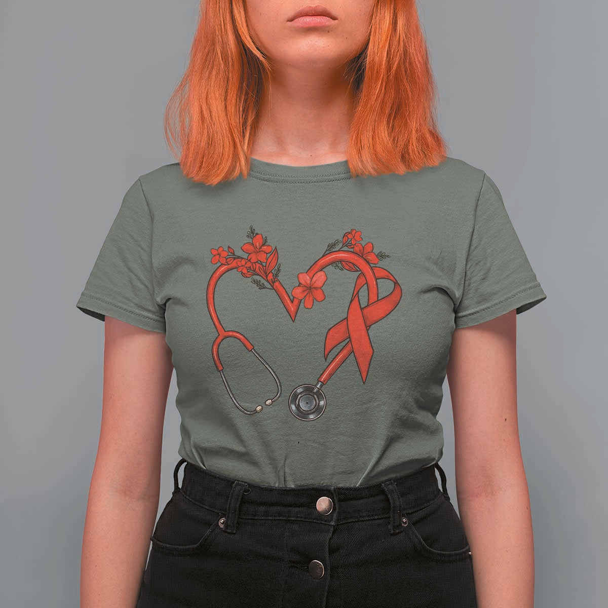 Healthcare Hero HIV Awareness T Shirt For Women Red Ribbon Support Gift - Wonder Print Shop