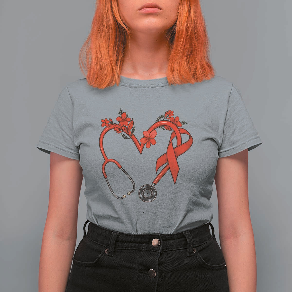 Healthcare Hero HIV Awareness T Shirt For Women Red Ribbon Support Gift - Wonder Print Shop