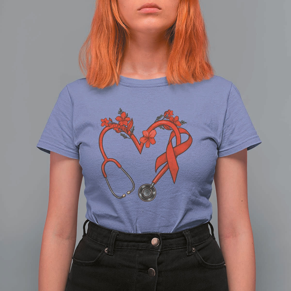 Healthcare Hero HIV Awareness T Shirt For Women Red Ribbon Support Gift - Wonder Print Shop