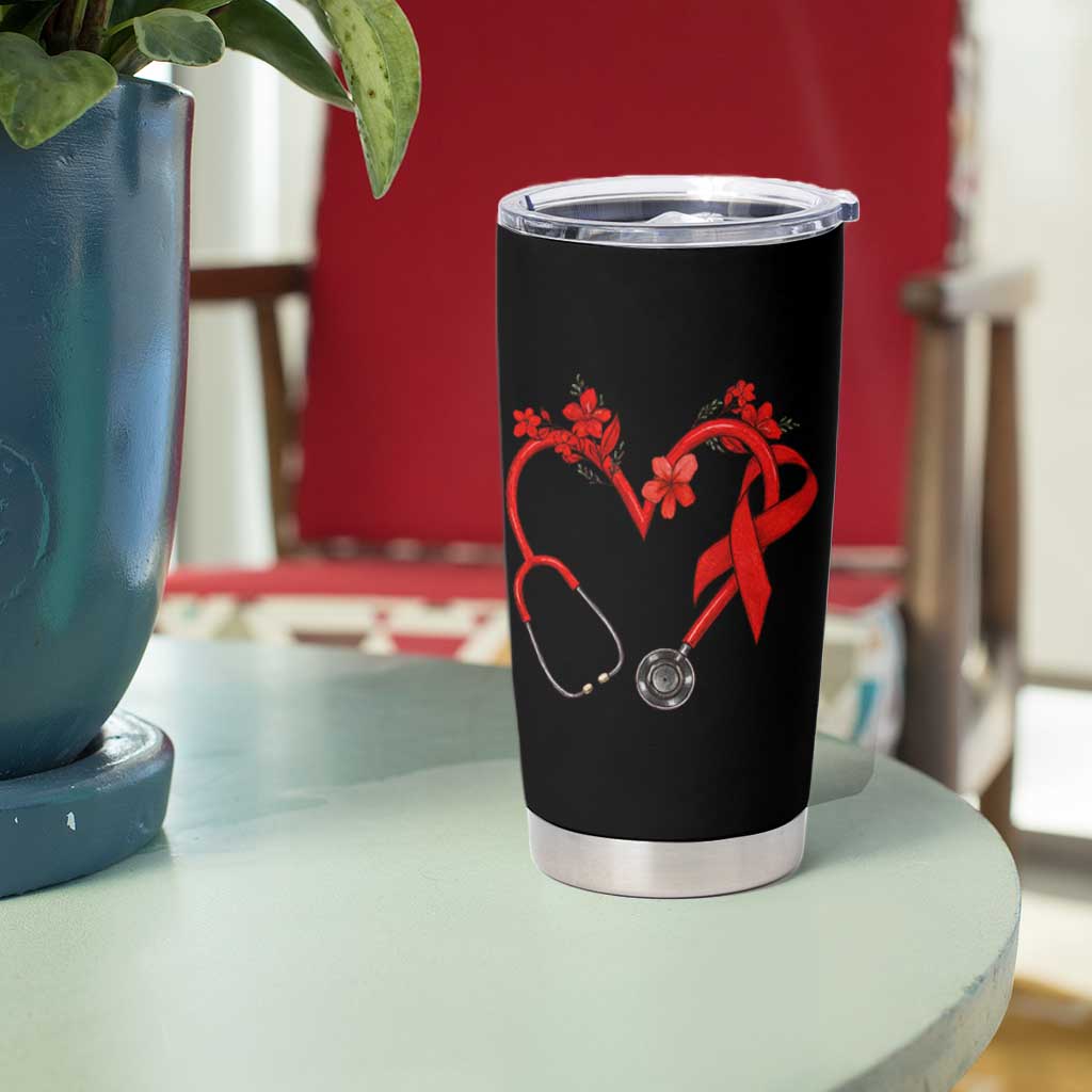 Healthcare Hero HIV Awareness Tumbler Cup Red Ribbon Support Gift - Wonder Print Shop