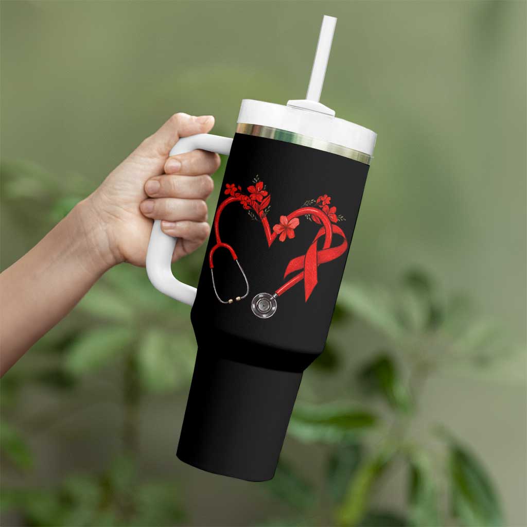 Healthcare Hero HIV Awareness Tumbler With Handle Red Ribbon Support Gift - Wonder Print Shop