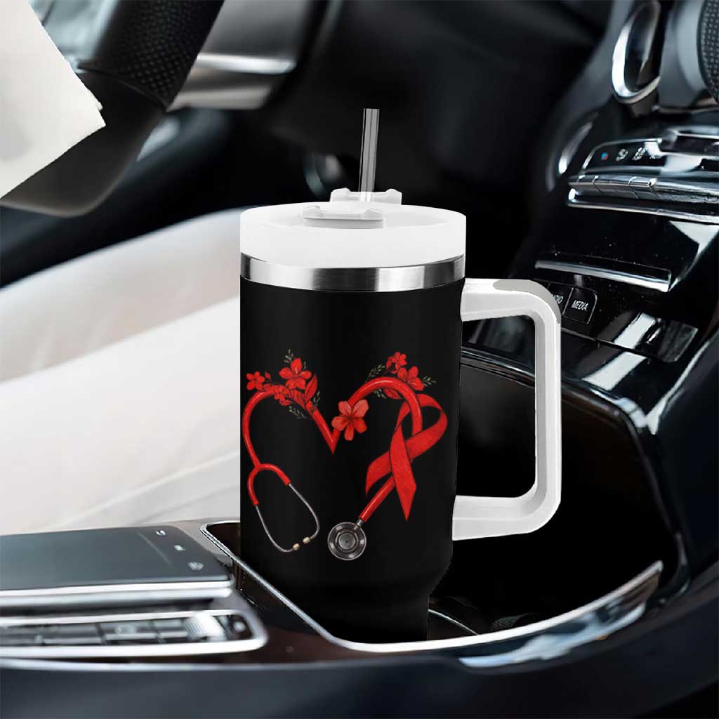 Healthcare Hero HIV Awareness Tumbler With Handle Red Ribbon Support Gift - Wonder Print Shop