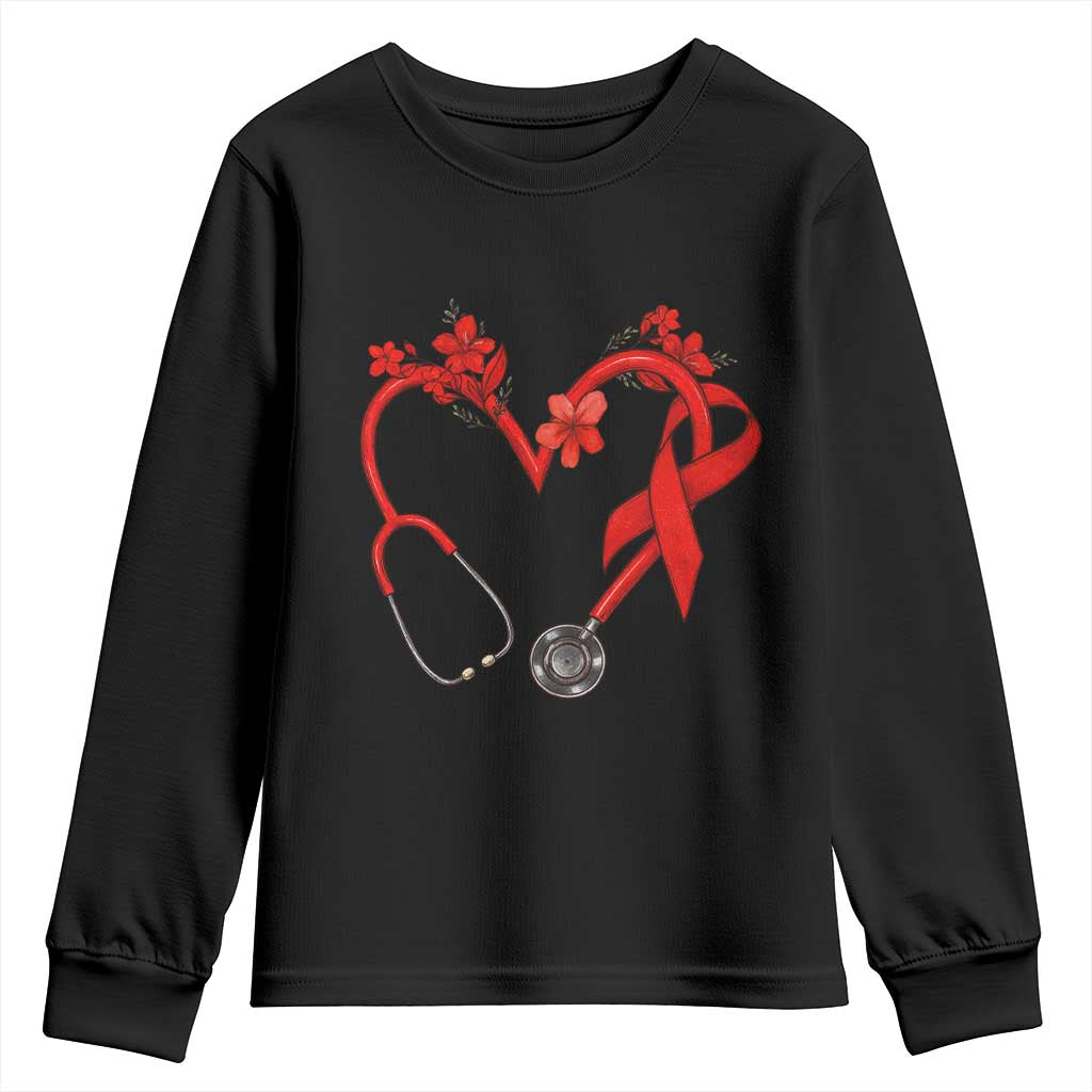 Healthcare Hero HIV Awareness Youth Sweatshirt Red Ribbon Support Gift - Wonder Print Shop