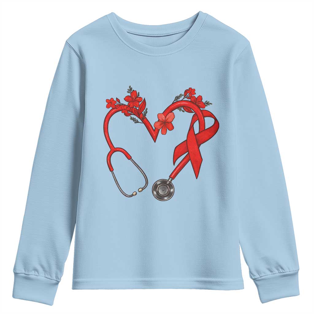 Healthcare Hero HIV Awareness Youth Sweatshirt Red Ribbon Support Gift - Wonder Print Shop