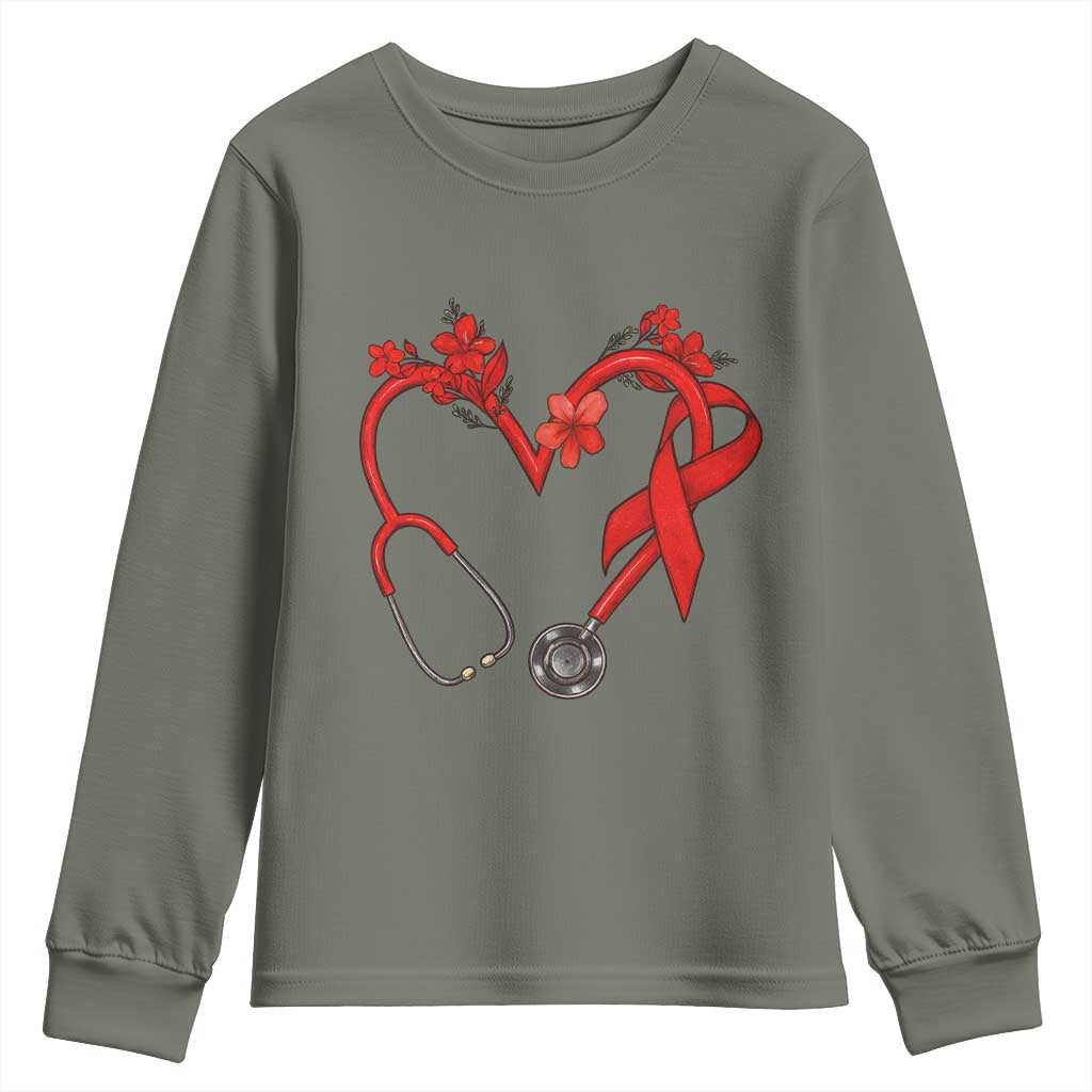Healthcare Hero HIV Awareness Youth Sweatshirt Red Ribbon Support Gift - Wonder Print Shop