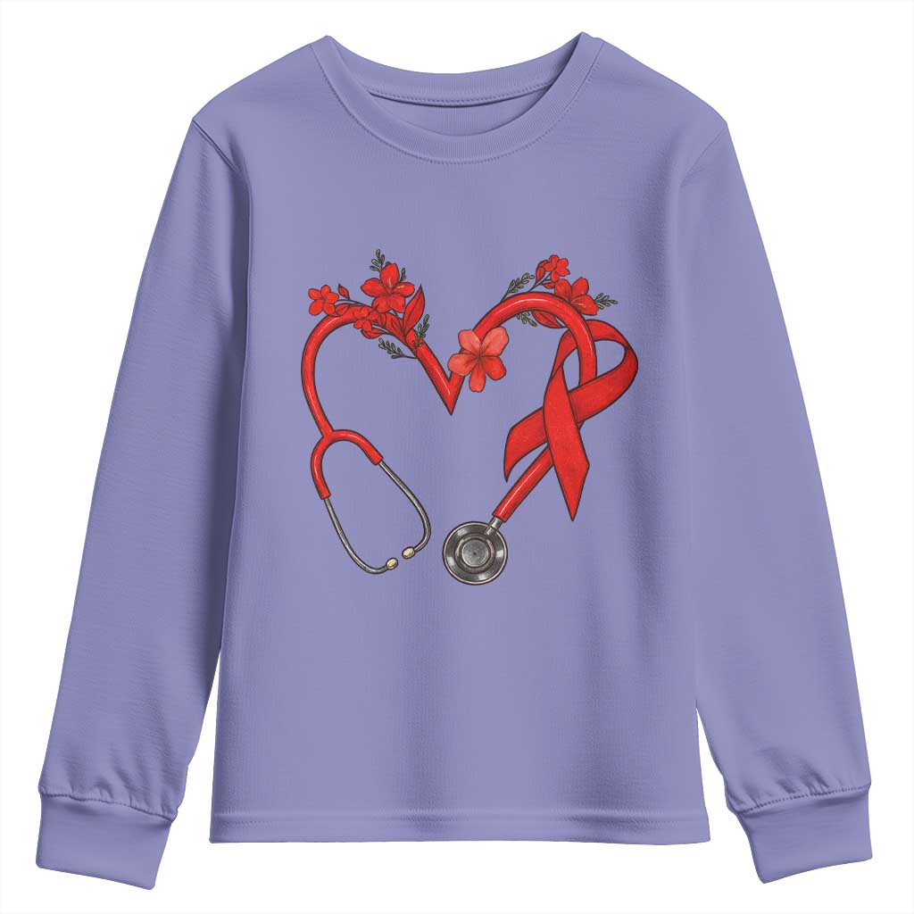 Healthcare Hero HIV Awareness Youth Sweatshirt Red Ribbon Support Gift - Wonder Print Shop