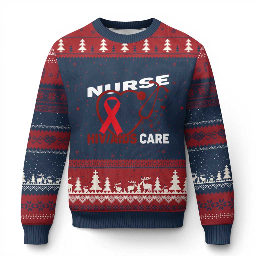 Healthcare Hero HIV AIDS Care Nurse Gift Ugly Christmas Sweater - Wonder Print Shop