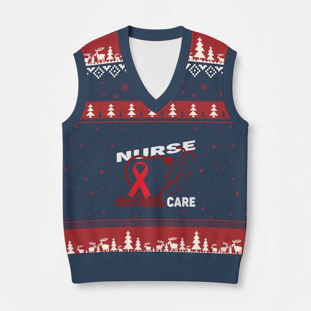 Healthcare Hero HIV AIDS Care Nurse Gift V-Neck Knit Sweater Vest - Wonder Print Shop