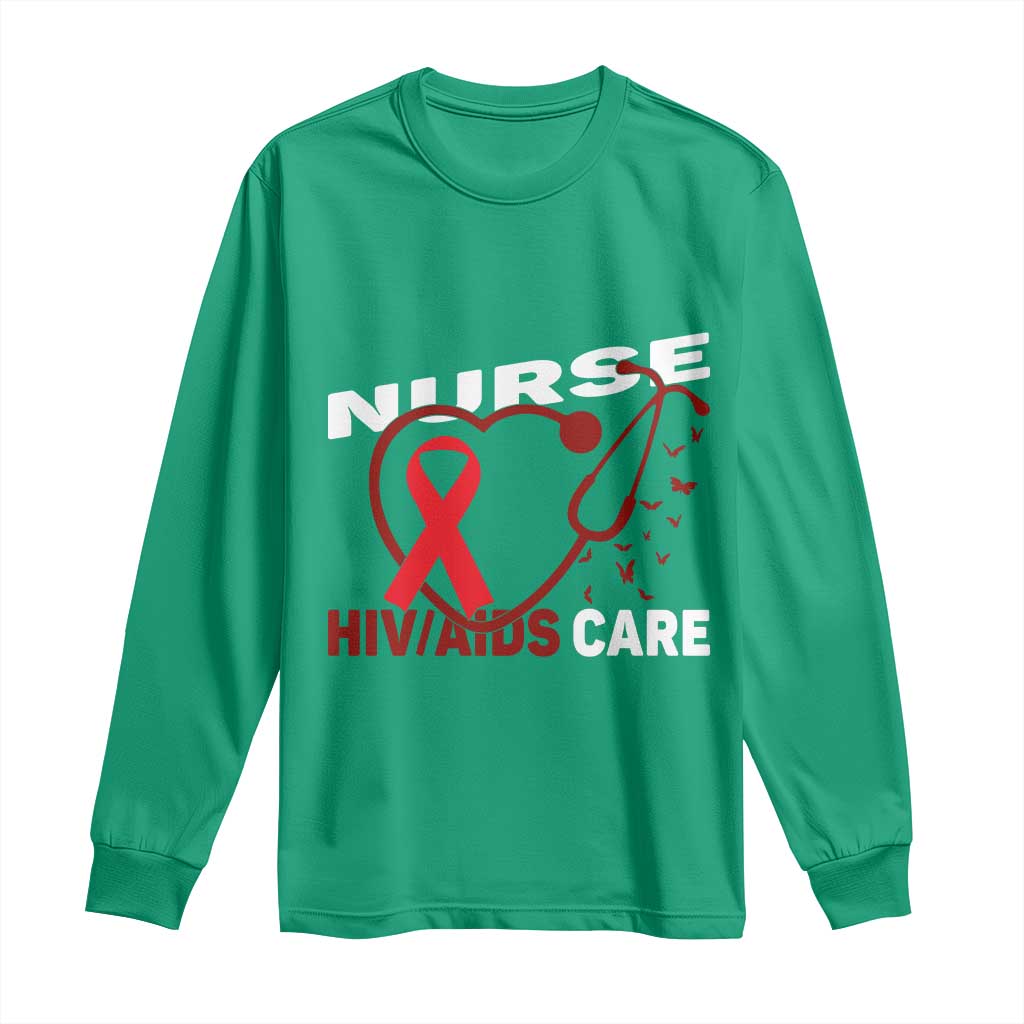 Healthcare Hero HIV AIDS Care Nurse Gift Long Sleeve Shirt - Wonder Print Shop
