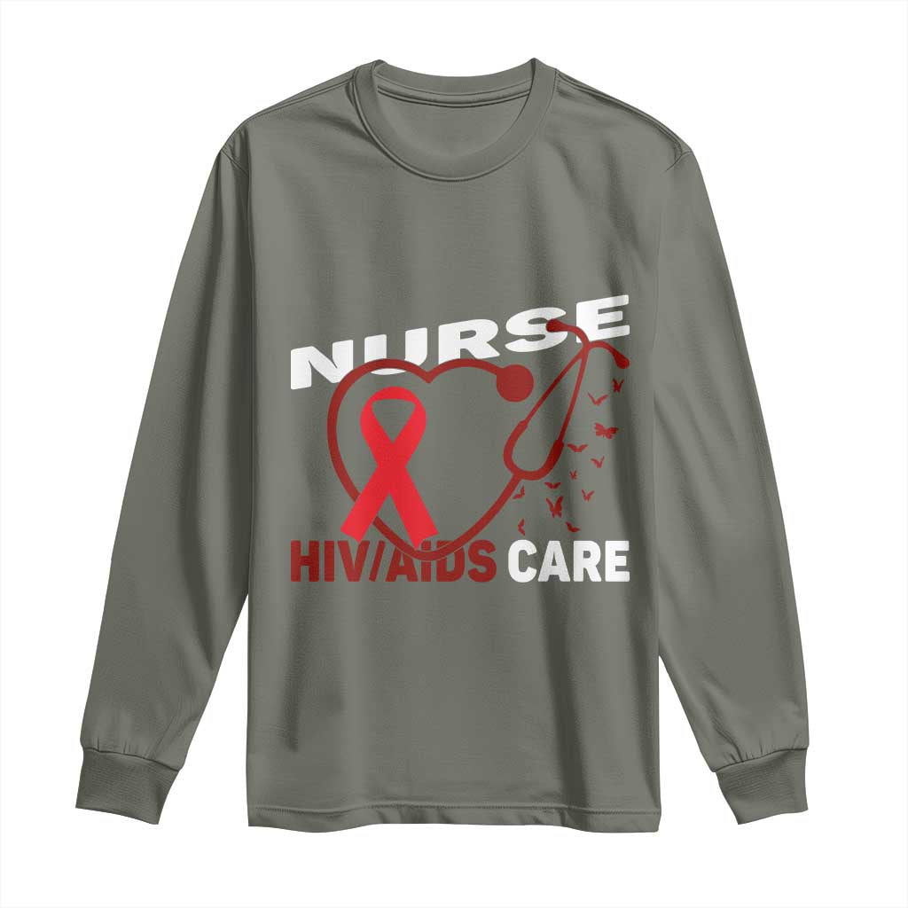 Healthcare Hero HIV AIDS Care Nurse Gift Long Sleeve Shirt - Wonder Print Shop