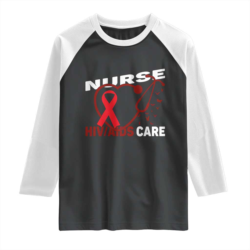 Healthcare Hero HIV AIDS Care Nurse Gift Raglan Shirt - Wonder Print Shop