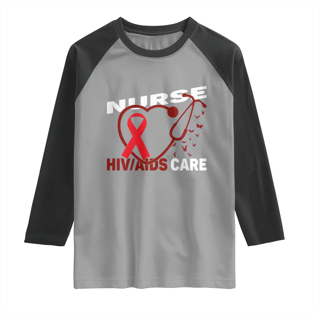 Healthcare Hero HIV AIDS Care Nurse Gift Raglan Shirt - Wonder Print Shop