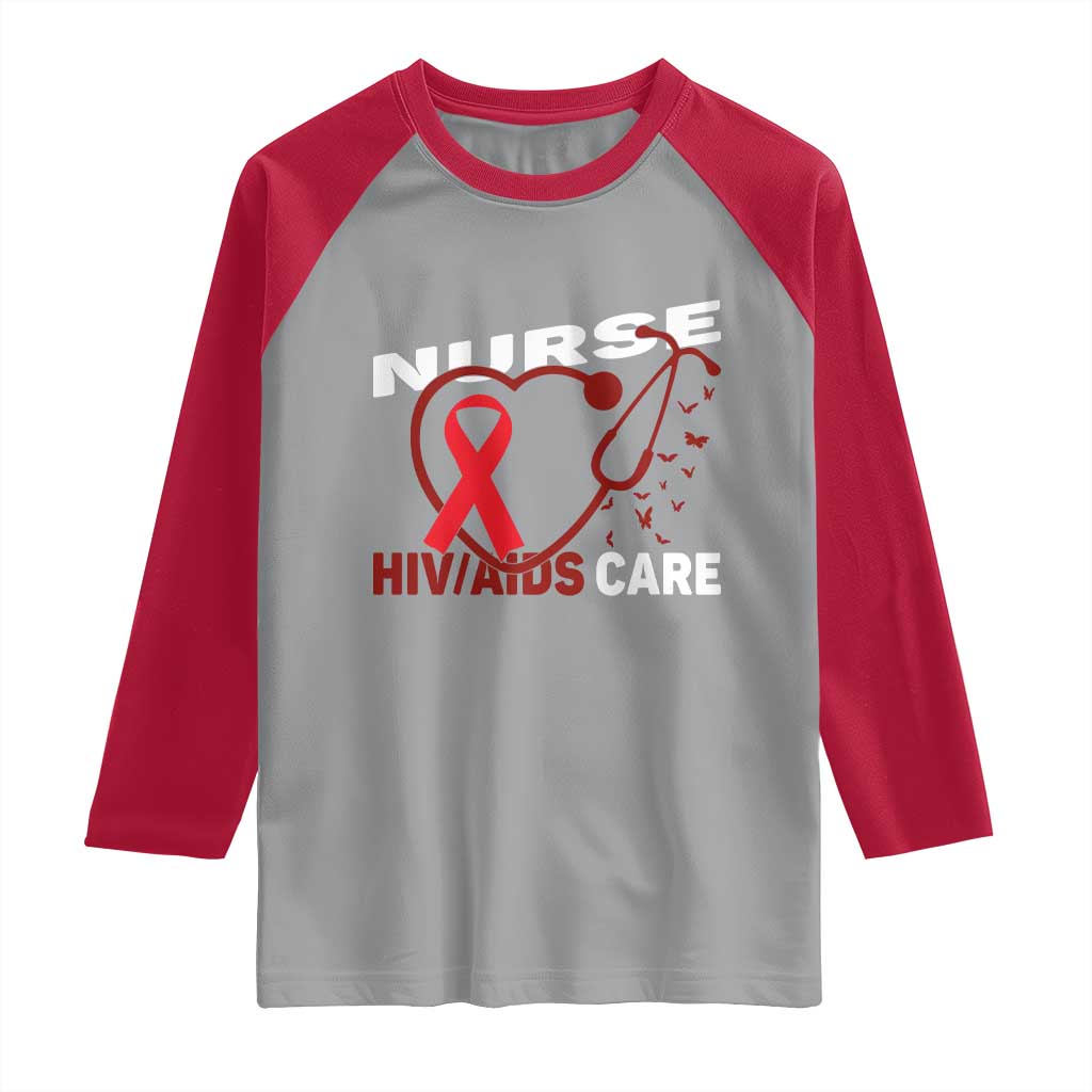Healthcare Hero HIV AIDS Care Nurse Gift Raglan Shirt - Wonder Print Shop