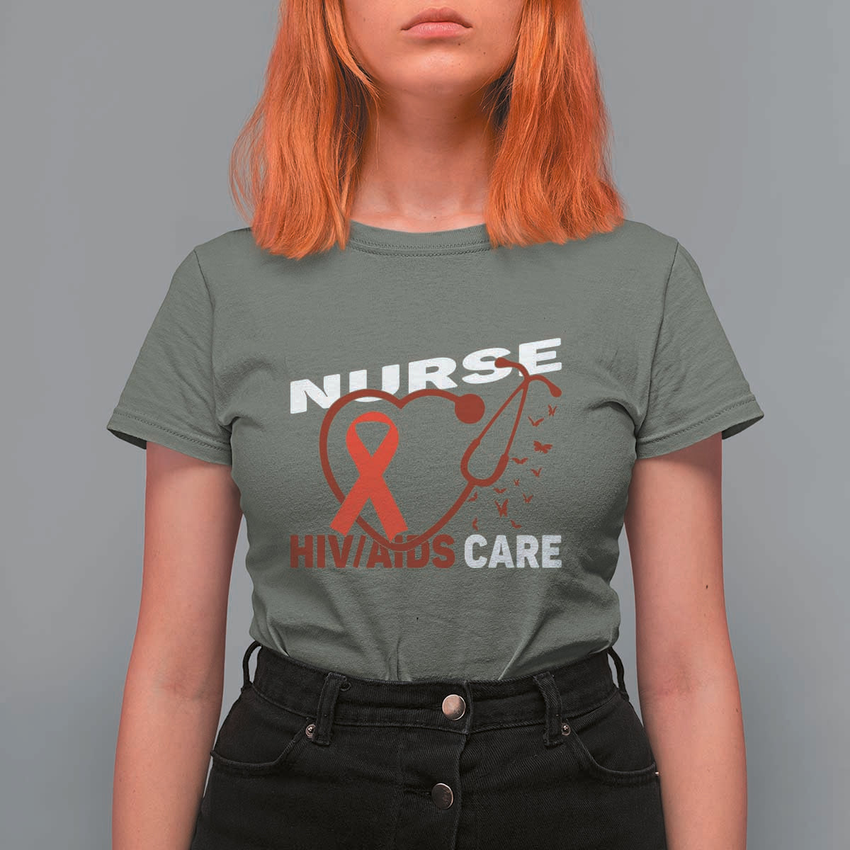 Healthcare Hero HIV AIDS Care Nurse Gift T Shirt For Women - Wonder Print Shop