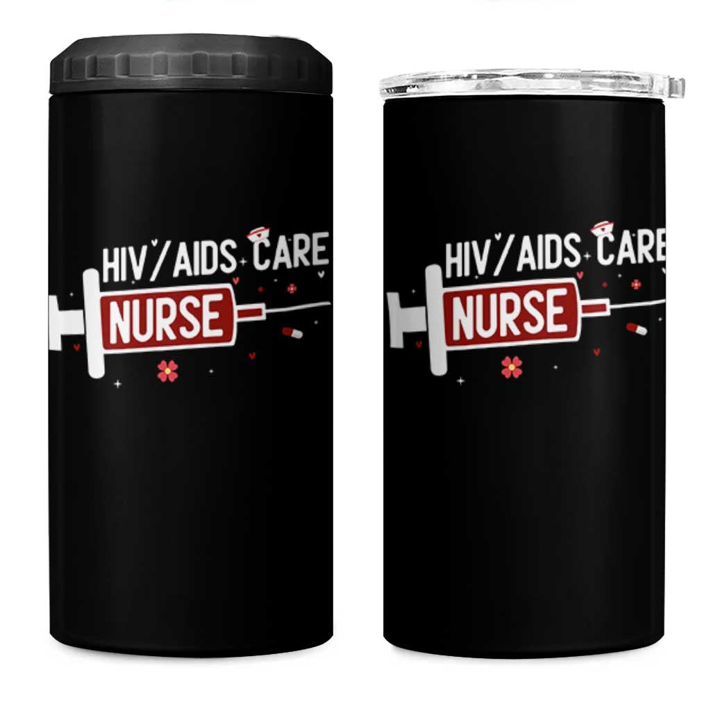 HIV AIDS Care Nurse 4 in 1 Can Cooler Tumbler Red Ribbon Support Gift - Wonder Print Shop