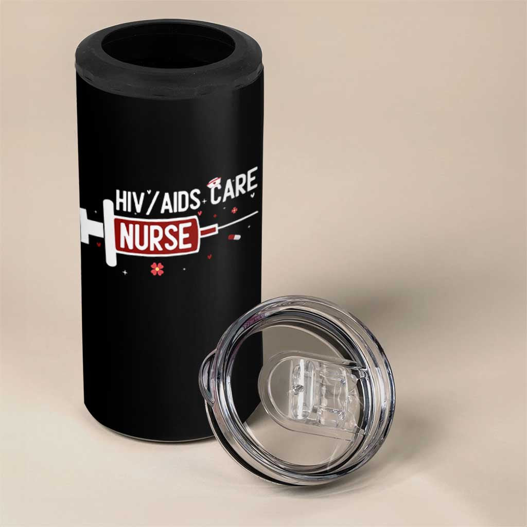 HIV AIDS Care Nurse 4 in 1 Can Cooler Tumbler Red Ribbon Support Gift - Wonder Print Shop