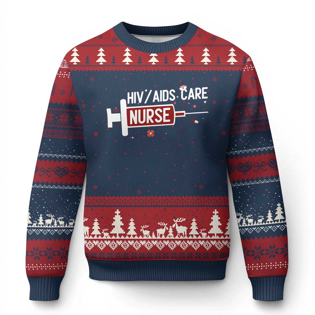HIV AIDS Care Nurse Ugly Christmas Sweater Red Ribbon Support Gift - Wonder Print Shop