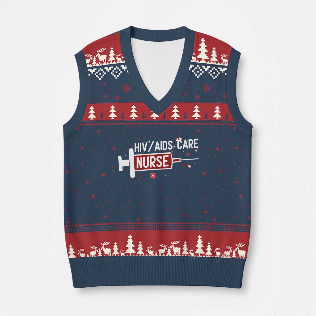 HIV AIDS Care Nurse V-Neck Knit Sweater Vest Red Ribbon Support Gift - Wonder Print Shop