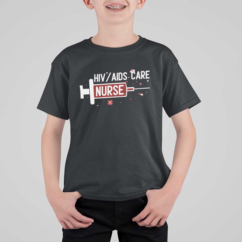 HIV AIDS Care Nurse T Shirt For Kid Red Ribbon Support Gift - Wonder Print Shop