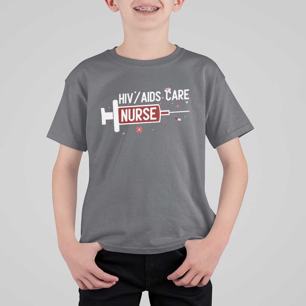 HIV AIDS Care Nurse T Shirt For Kid Red Ribbon Support Gift - Wonder Print Shop