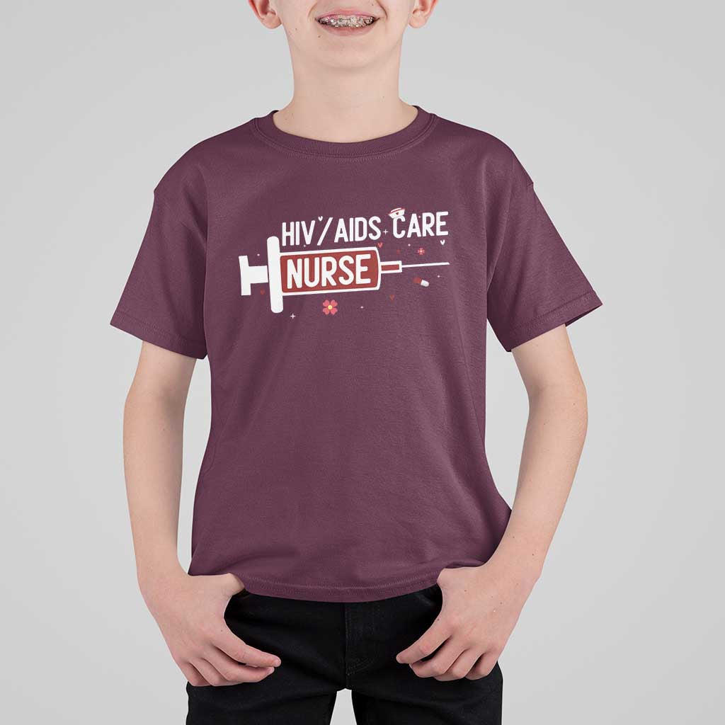 HIV AIDS Care Nurse T Shirt For Kid Red Ribbon Support Gift - Wonder Print Shop