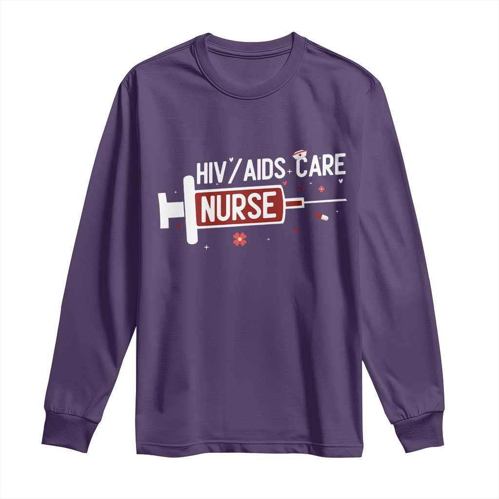 HIV AIDS Care Nurse Long Sleeve Shirt Red Ribbon Support Gift - Wonder Print Shop