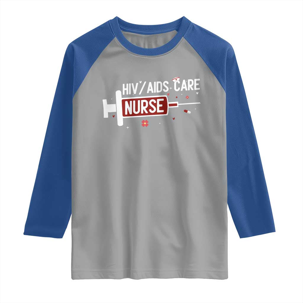 HIV AIDS Care Nurse Raglan Shirt Red Ribbon Support Gift - Wonder Print Shop