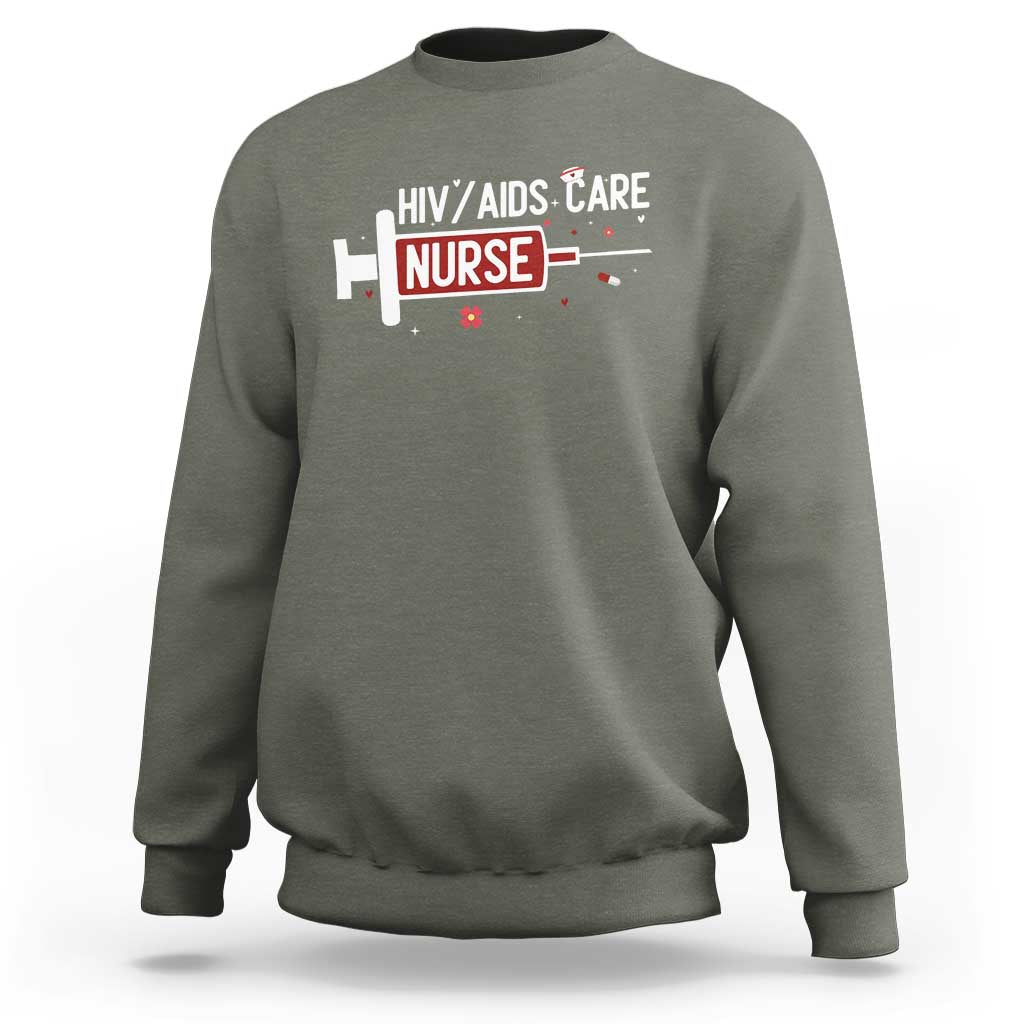 HIV AIDS Care Nurse Sweatshirt Red Ribbon Support Gift - Wonder Print Shop