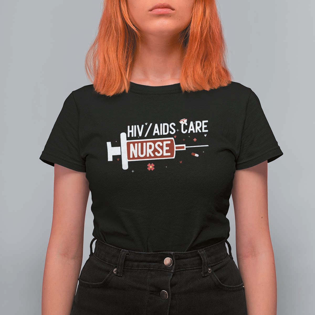 HIV AIDS Care Nurse T Shirt For Women Red Ribbon Support Gift - Wonder Print Shop