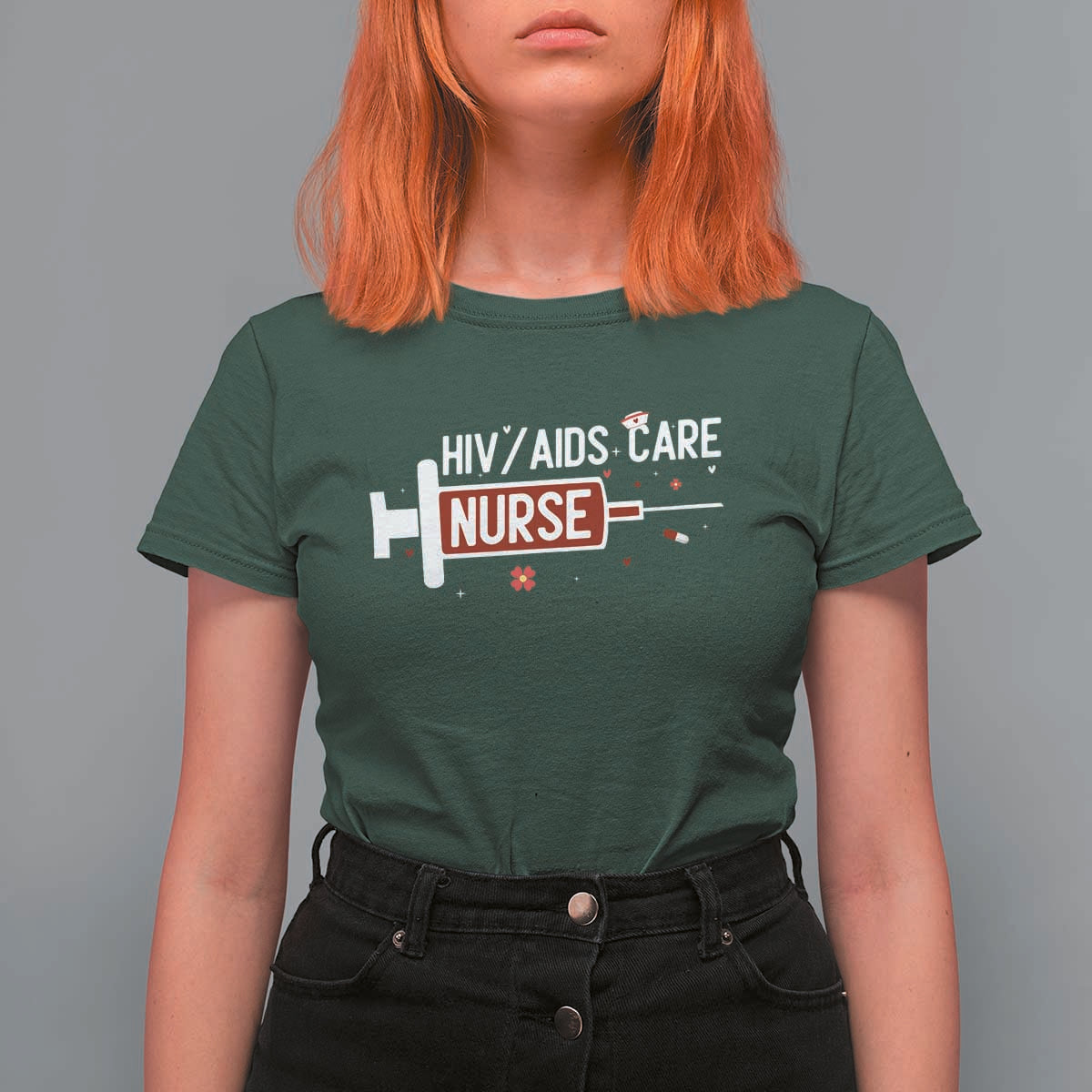 HIV AIDS Care Nurse T Shirt For Women Red Ribbon Support Gift - Wonder Print Shop