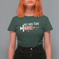 HIV AIDS Care Nurse T Shirt For Women Red Ribbon Support Gift - Wonder Print Shop