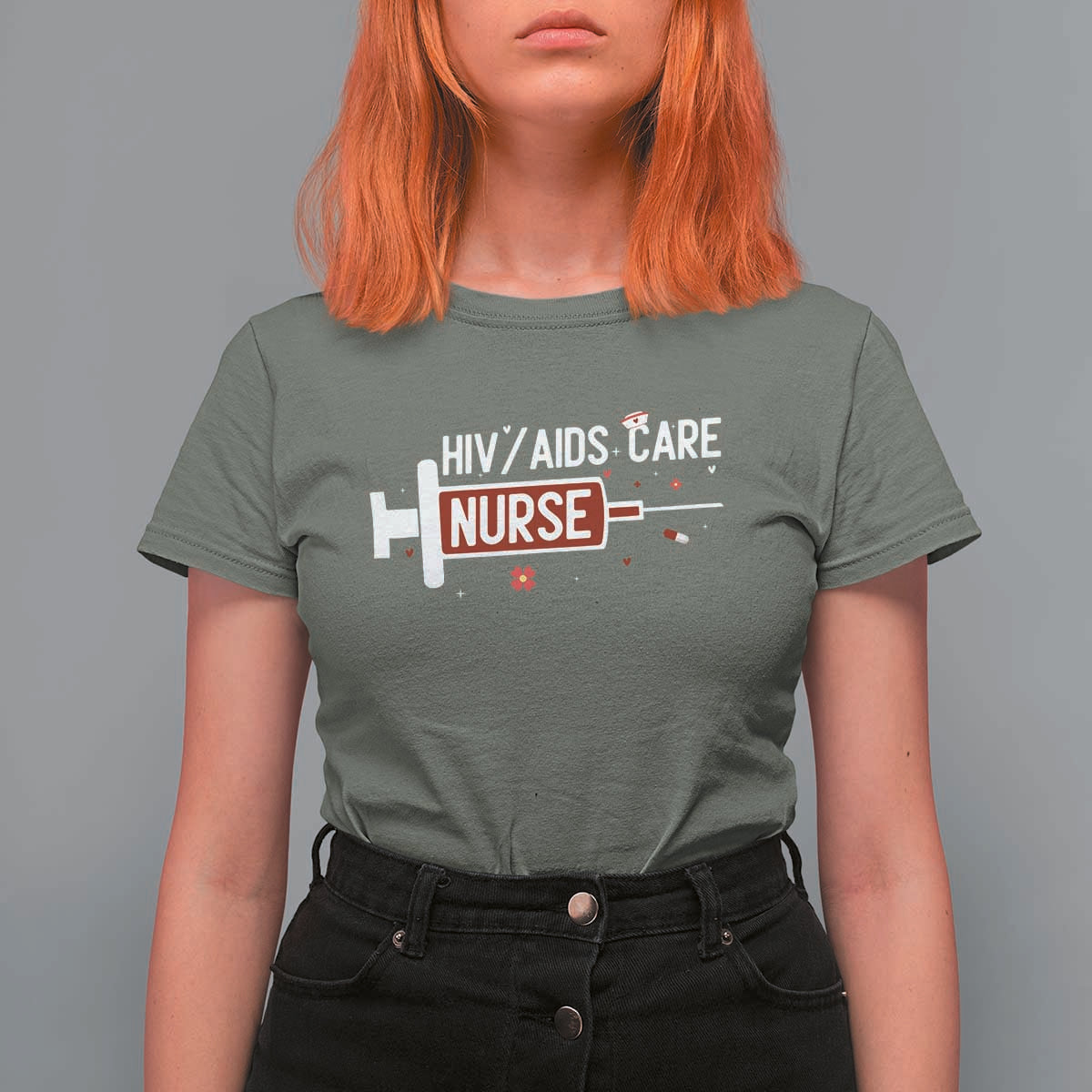 HIV AIDS Care Nurse T Shirt For Women Red Ribbon Support Gift - Wonder Print Shop