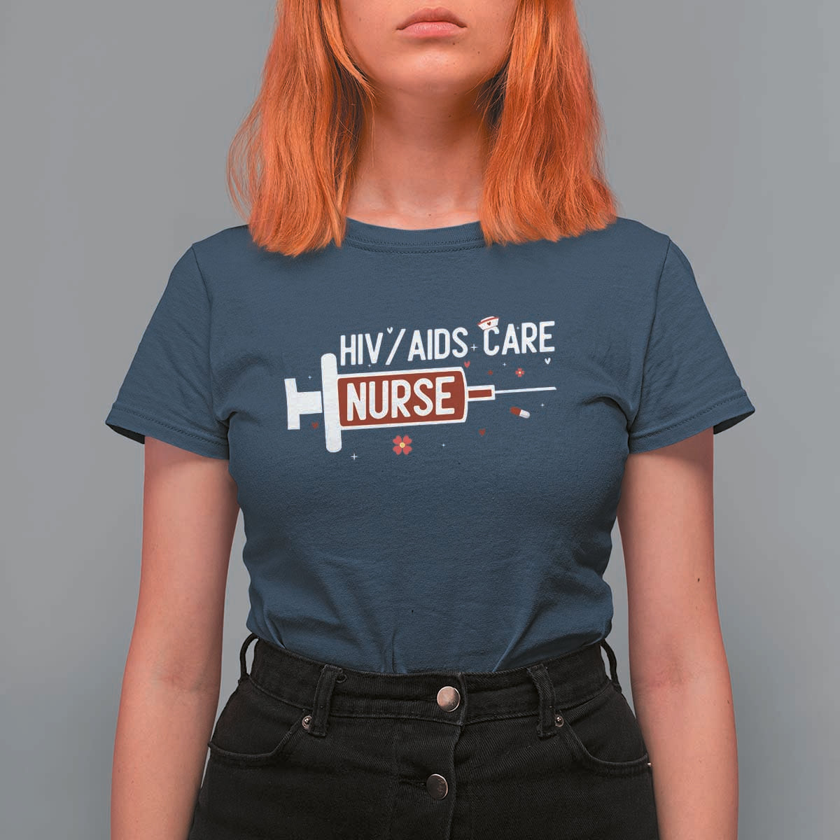HIV AIDS Care Nurse T Shirt For Women Red Ribbon Support Gift - Wonder Print Shop