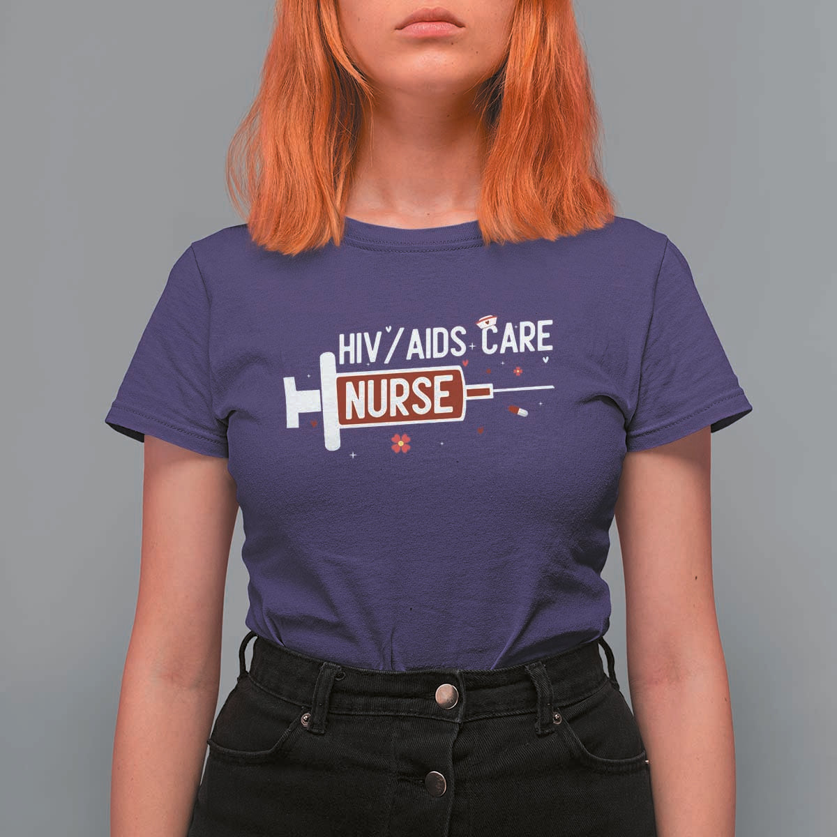 HIV AIDS Care Nurse T Shirt For Women Red Ribbon Support Gift - Wonder Print Shop
