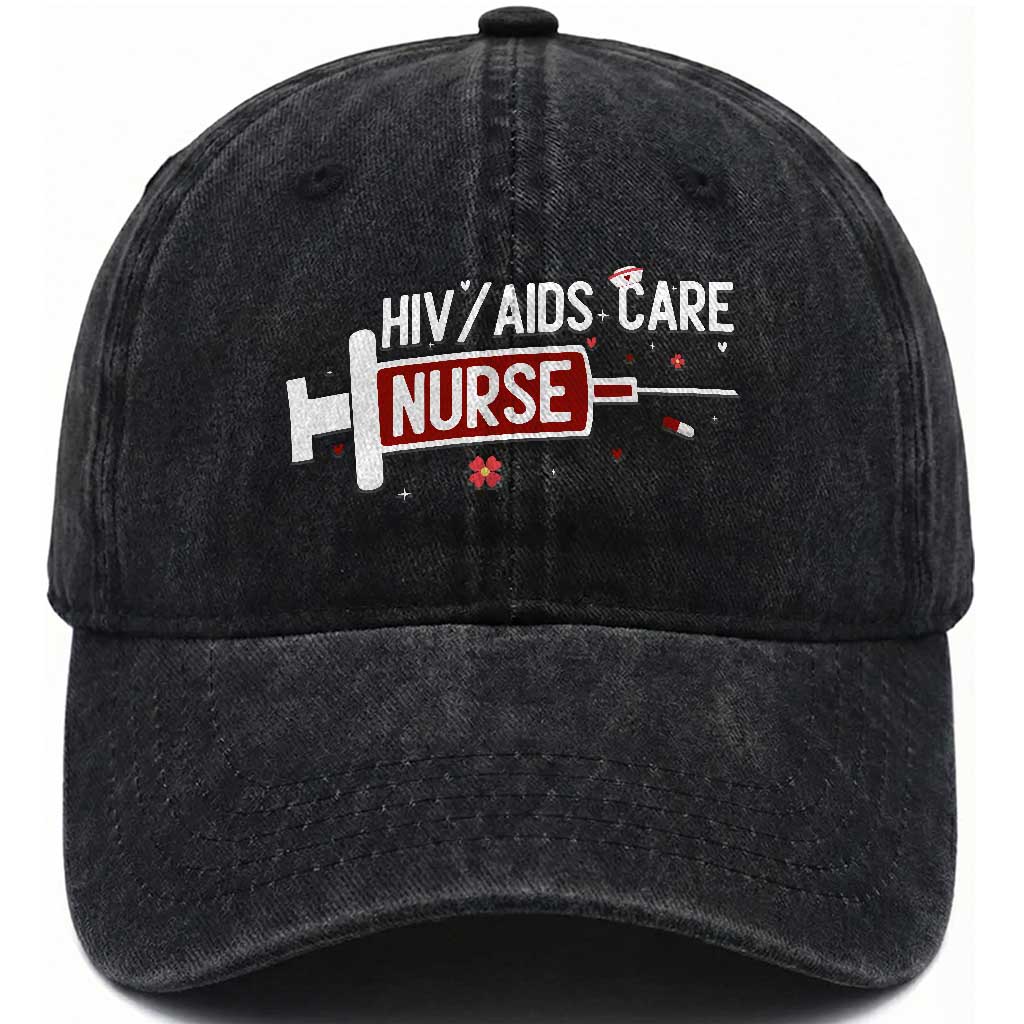 HIV AIDS Care Nurse Washed Cotton Baseball Cap Red Ribbon Support Gift