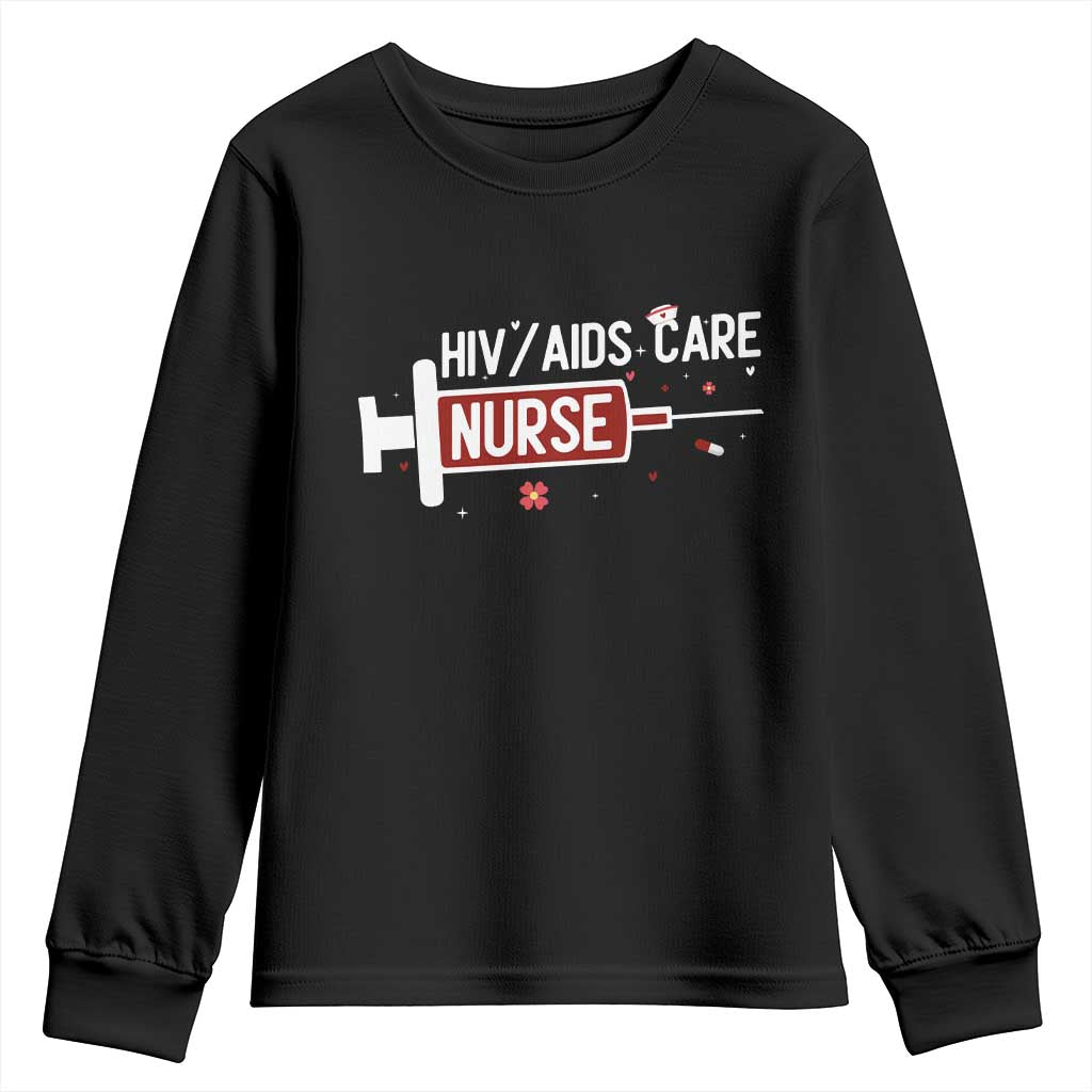 HIV AIDS Care Nurse Youth Sweatshirt Red Ribbon Support Gift - Wonder Print Shop