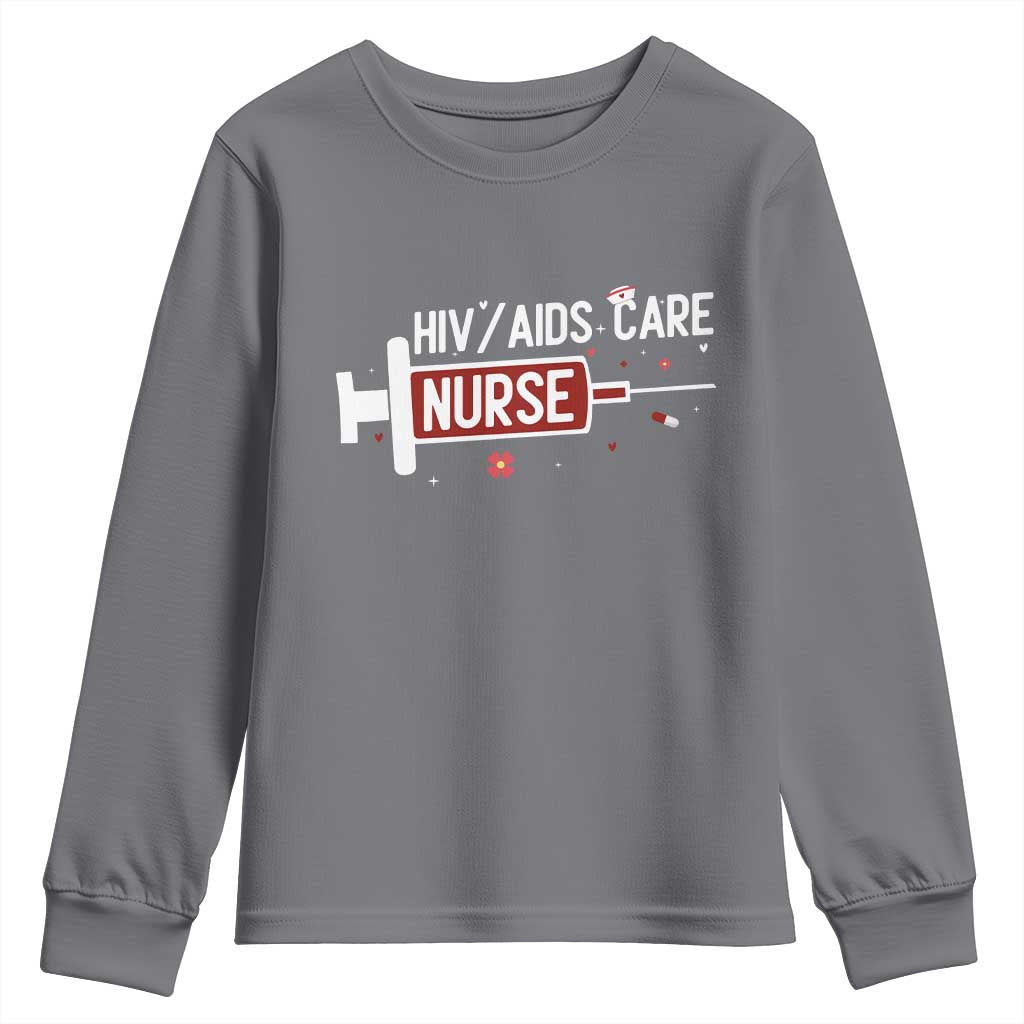 HIV AIDS Care Nurse Youth Sweatshirt Red Ribbon Support Gift - Wonder Print Shop