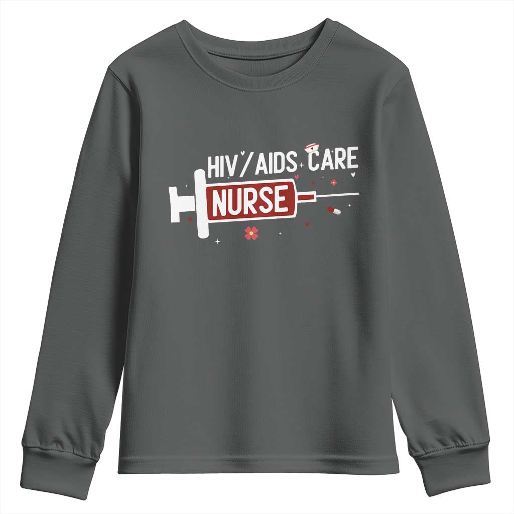 HIV AIDS Care Nurse Youth Sweatshirt Red Ribbon Support Gift - Wonder Print Shop