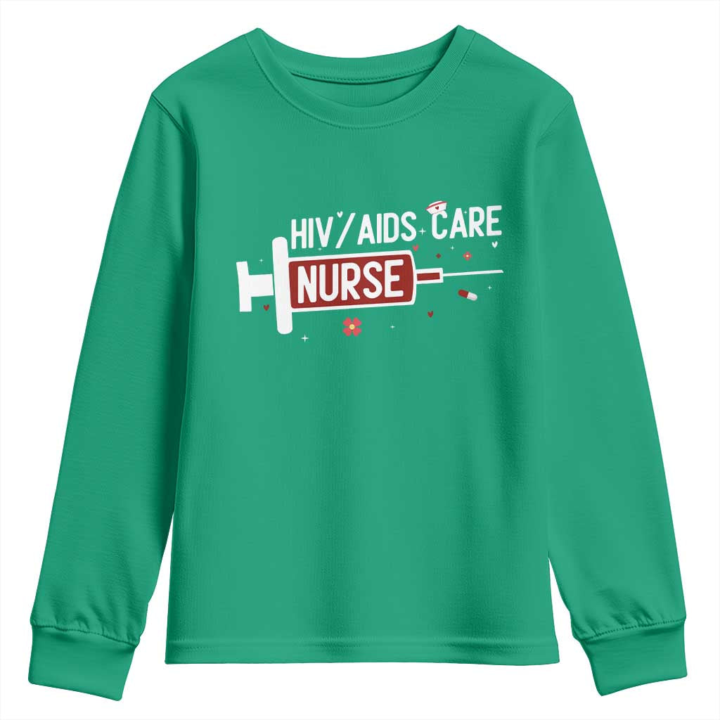 HIV AIDS Care Nurse Youth Sweatshirt Red Ribbon Support Gift - Wonder Print Shop