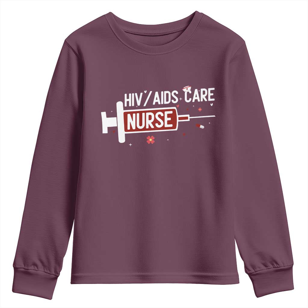 HIV AIDS Care Nurse Youth Sweatshirt Red Ribbon Support Gift - Wonder Print Shop