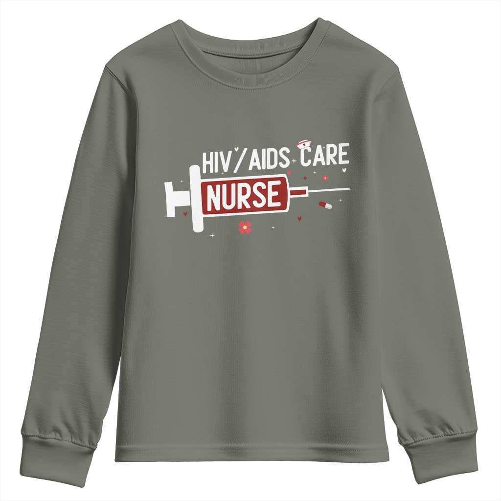 HIV AIDS Care Nurse Youth Sweatshirt Red Ribbon Support Gift - Wonder Print Shop