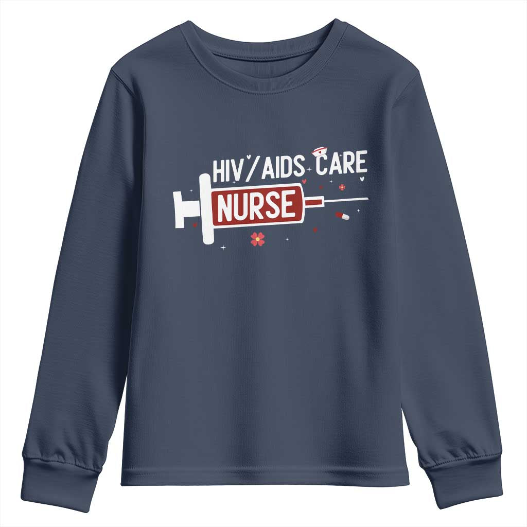 HIV AIDS Care Nurse Youth Sweatshirt Red Ribbon Support Gift - Wonder Print Shop
