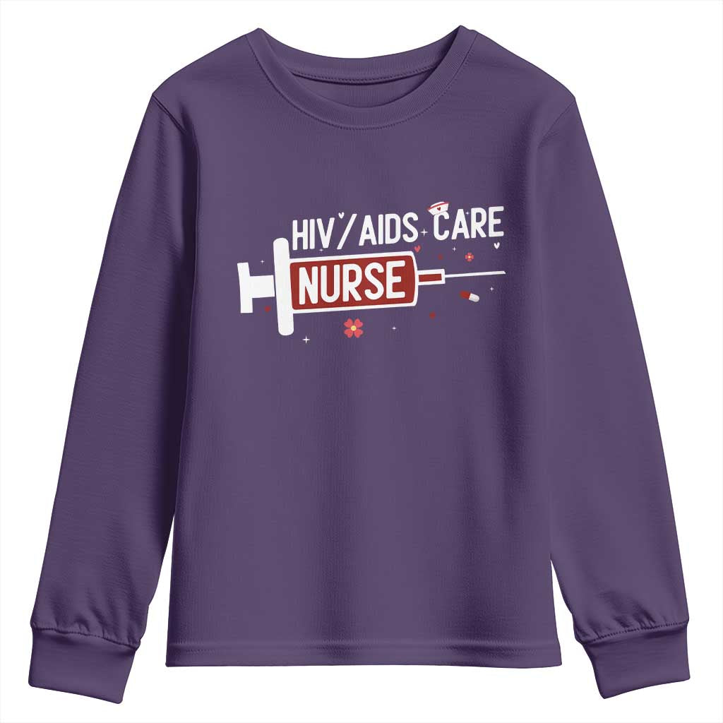 HIV AIDS Care Nurse Youth Sweatshirt Red Ribbon Support Gift - Wonder Print Shop