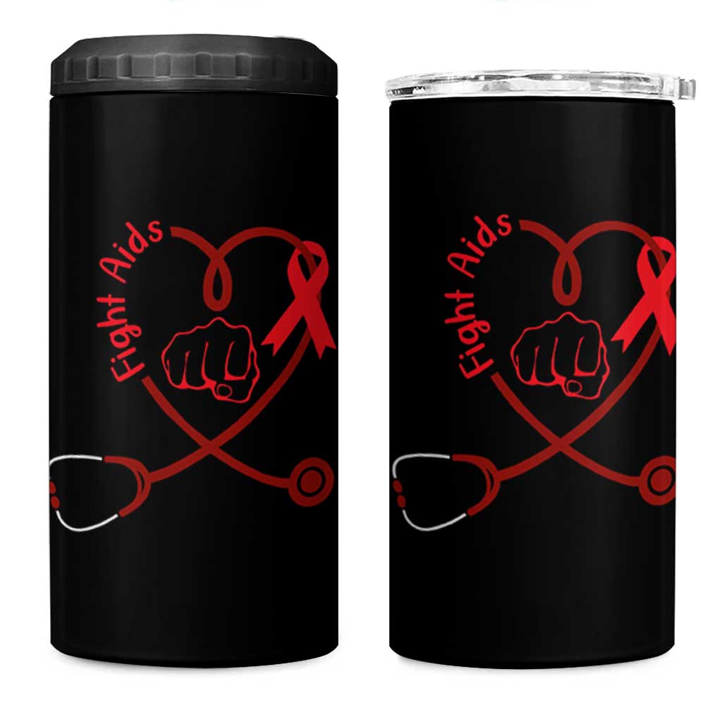 Fight AIDS Nurse 4 in 1 Can Cooler Tumbler Red Ribbon HIV Awareness Gift - Wonder Print Shop