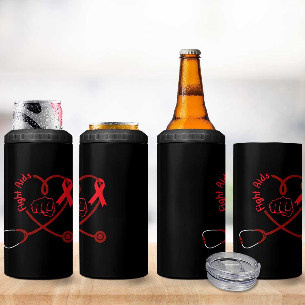 Fight AIDS Nurse 4 in 1 Can Cooler Tumbler Red Ribbon HIV Awareness Gift - Wonder Print Shop