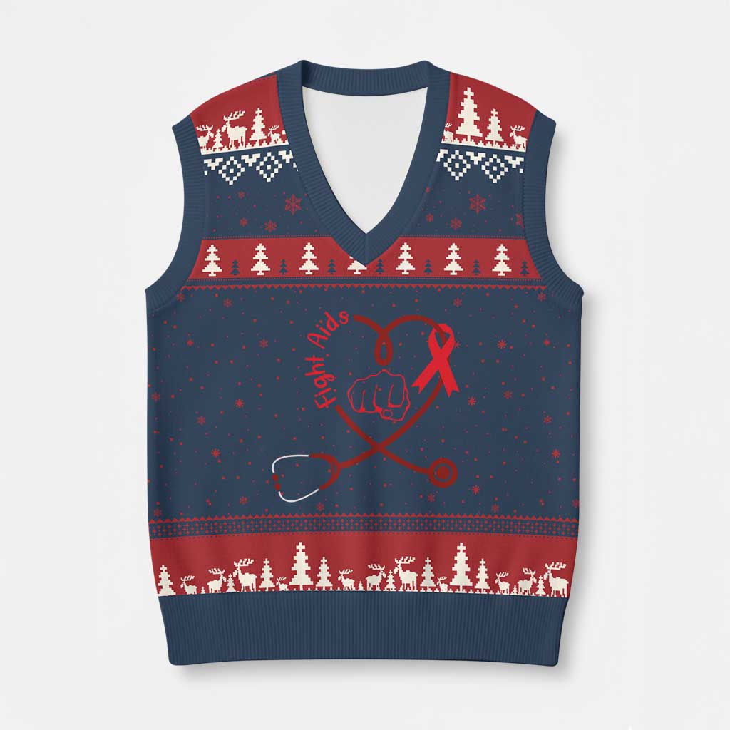 Fight AIDS Nurse V-Neck Knit Sweater Vest Red Ribbon HIV Awareness Gift - Wonder Print Shop