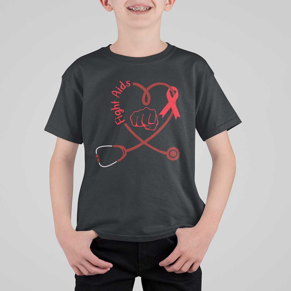 Fight AIDS Nurse T Shirt For Kid Red Ribbon HIV Awareness Gift - Wonder Print Shop