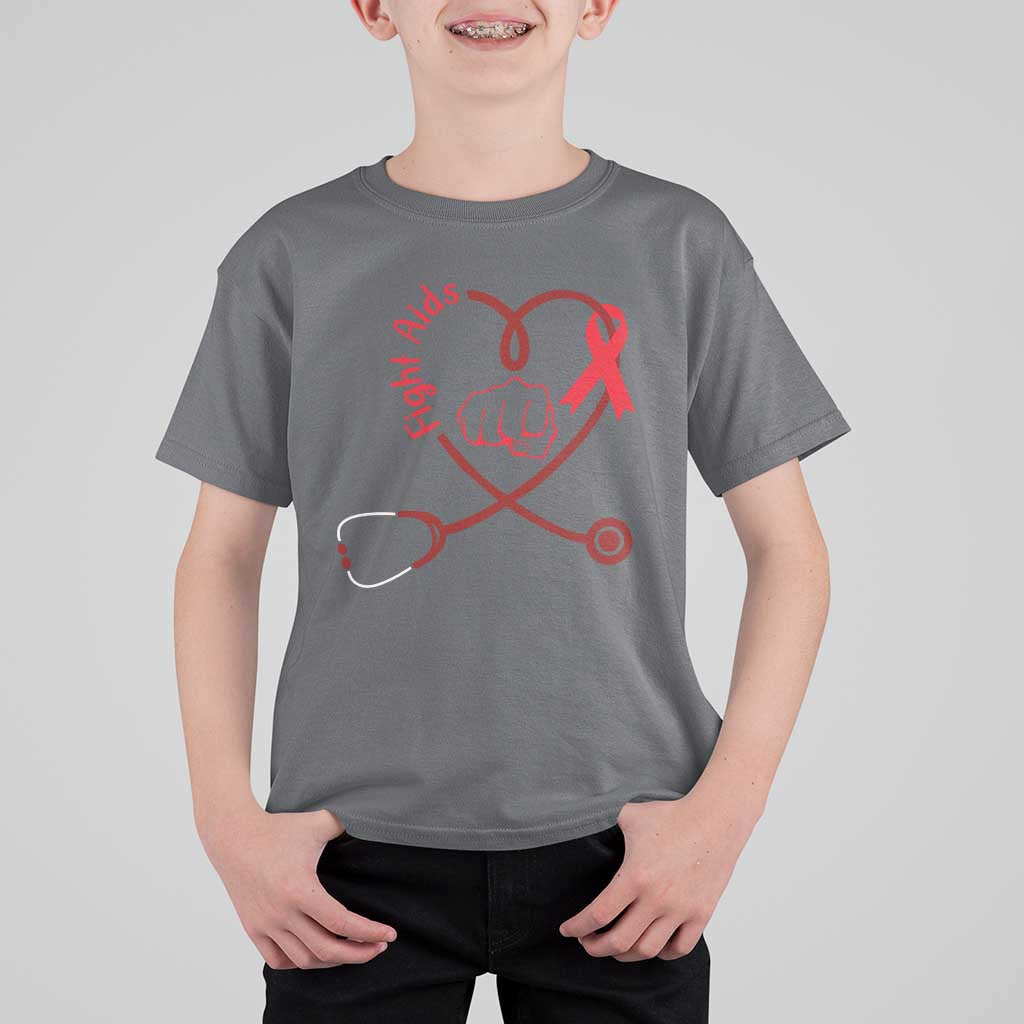 Fight AIDS Nurse T Shirt For Kid Red Ribbon HIV Awareness Gift - Wonder Print Shop