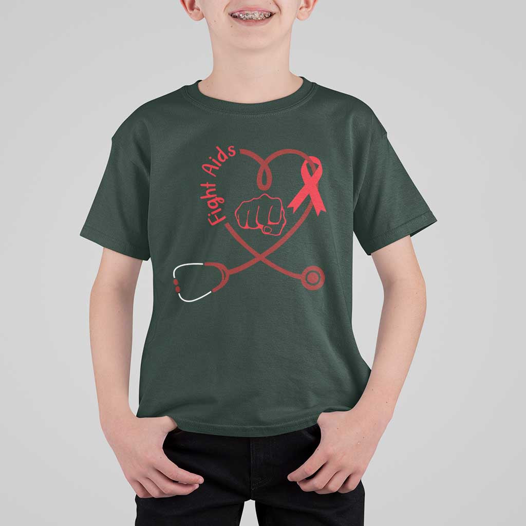 Fight AIDS Nurse T Shirt For Kid Red Ribbon HIV Awareness Gift - Wonder Print Shop